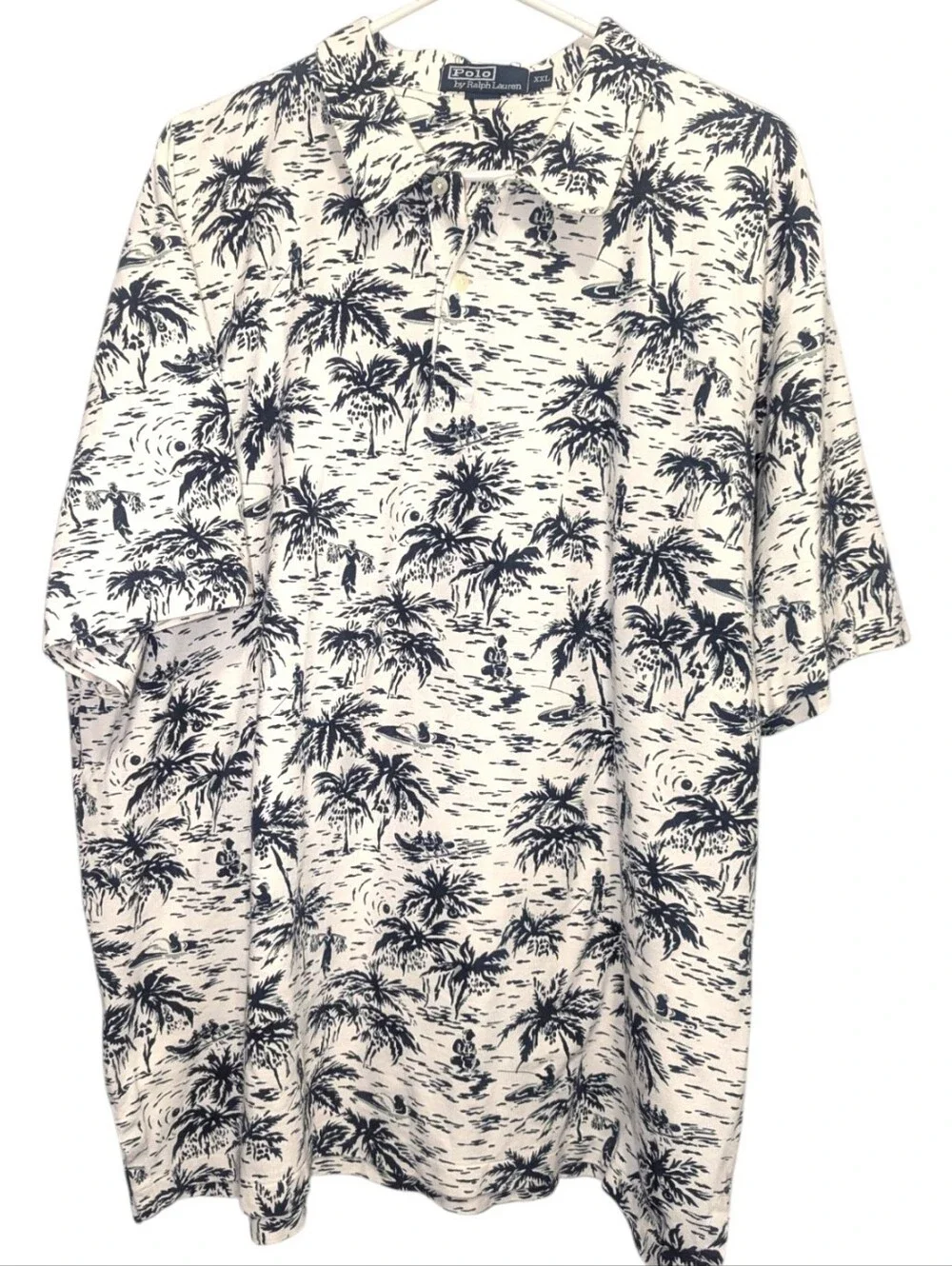 Vintage Polo Ralph Lauren Polo Shirt Mens  Blue Island Floral Hawaiian XXL